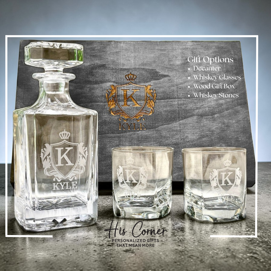 Personalized Whiskey Decanter Set with Glasses – Gift for Dad, Husband, Anniversary & Groomsmen