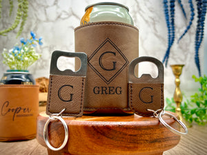 Engraved Can Cooler & Bottle Opener Set – Personalized Groomsmen Gift with Gift Box – Best Man, Wedding Party, Bachelor Gift