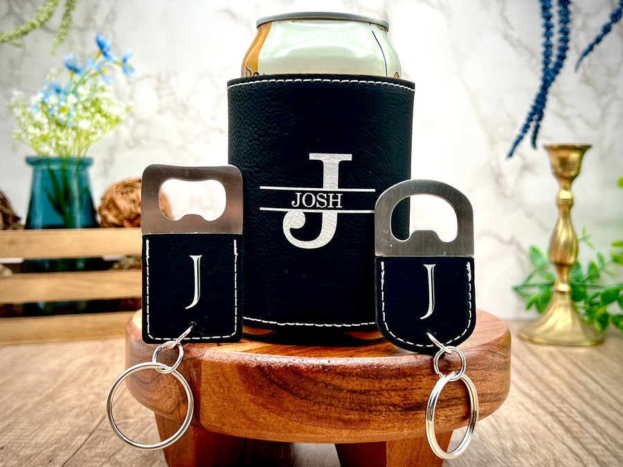 Engraved Can Cooler & Bottle Opener Set – Personalized Groomsmen Gift with Gift Box – Best Man, Wedding Party, Bachelor Gift
