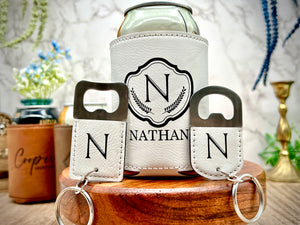 Engraved Can Cooler & Bottle Opener Set – Personalized Groomsmen Gift with Gift Box – Best Man, Wedding Party, Bachelor Gift