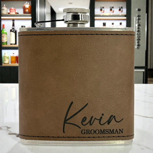 Personalized Groomsmen Gift Box Set – Engraved Wood Box, Flask, Wallet & Complete Accessory Set – Best Man Gift