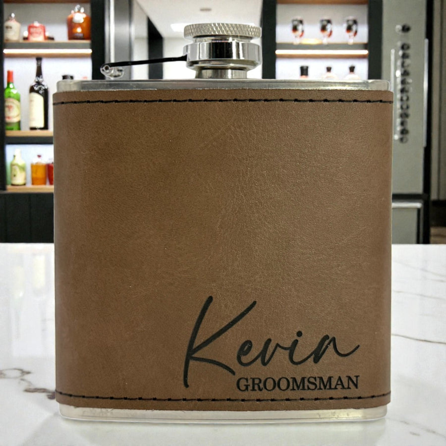 Personalized Groomsmen Gift Box Set – Engraved Wood Box, Flask, Wallet & Complete Accessory Set – Best Man Gift