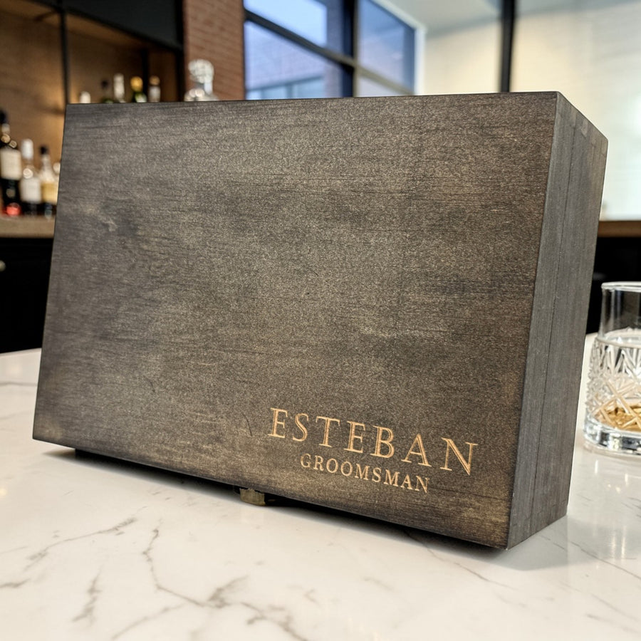 Personalized Groomsmen Gift Box – Engraved Wood Box, Flask & Pocket Tool Set – Best Man Wedding Gift