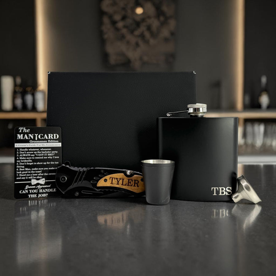 Personalized Groomsmen Proposal Box – Engraved Flask Gift Set for Best Man & Groomsmen