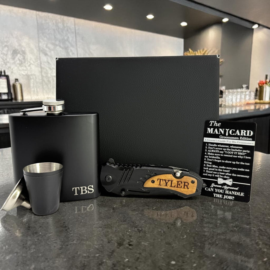 Personalized Groomsmen Proposal Box – Engraved Flask Gift Set for Best Man & Groomsmen