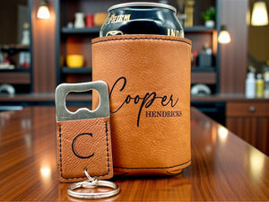 Engraved Can Cooler & Bottle Opener Set – Personalized Groomsmen Gift with Gift Box – Best Man, Wedding Party, Bachelor Gift