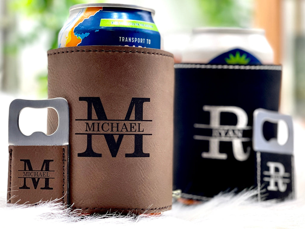 Engraved Can Cooler & Bottle Opener Set – Personalized Groomsmen Gift, Great for Christmas or Special Occasions