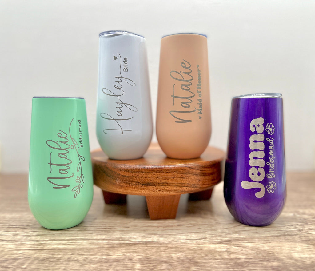 Personalized Champagne Tumbler, Bridesmaids Gift, Bridal Party Gift, Custom 6oz Champagne Tumbler, Maid of Honor Gifts