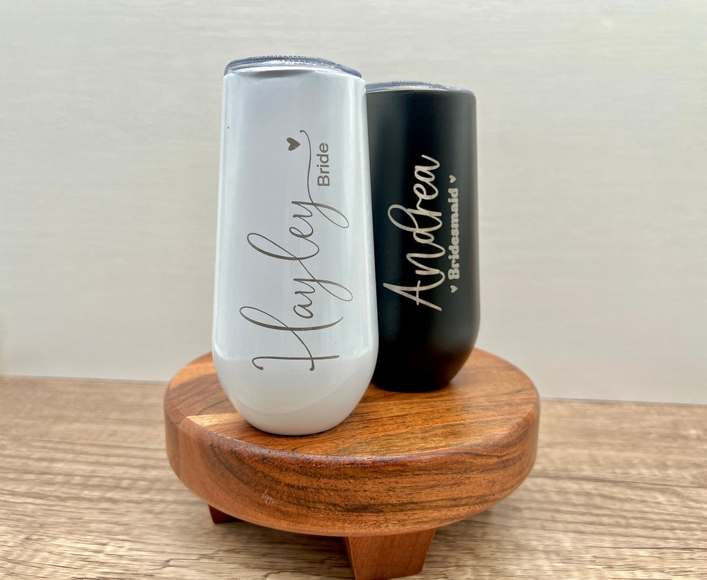 Personalized Champagne Tumbler, Bridesmaids Gift, Bridal Party Gift, Custom 6oz Champagne Tumbler, Maid of Honor Gifts