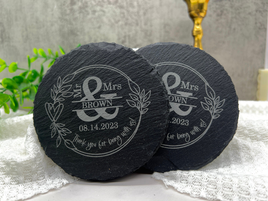 Wedding Favors, Engraved Slate Coaster, Engraved Shot glasses, Wedding Party Favors, Bridesmaid Gifts, Groomsman Gifts, Wedding Gift