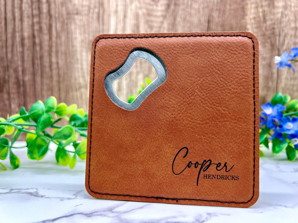 Personalized Coaster with Bottle Opener for Groomsman Gifting, Laser Engraved Coaster, Groomsman Gifts, Bachelor Party Favors