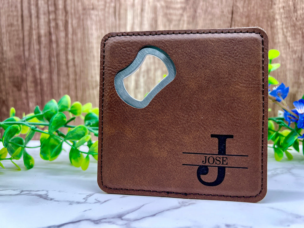 Personalized Coaster with Bottle Opener for Groomsman Gifting, Laser Engraved Coaster, Groomsman Gifts, Bachelor Party Favors