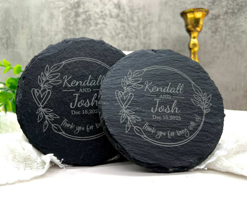 Wedding Favors, Engraved Slate Coaster, Engraved Shot glasses, Wedding Party Favors, Bridesmaid Gifts, Groomsman Gifts, Wedding Gift