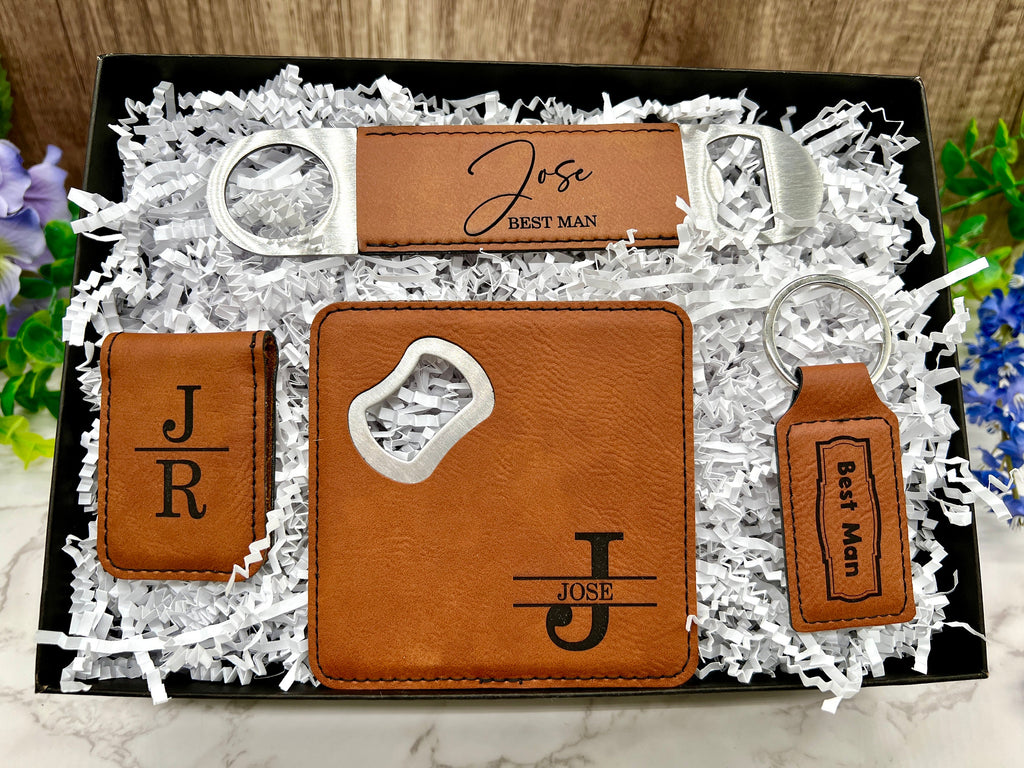 Personalized Groomsman Gift Box - Groomsman Proposal gift with Can Cooler, Money Clip, Bottle Opener, and Keychain, Wedding Party Gift Box