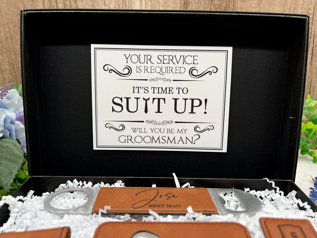 Personalized Groomsman Gift Box - Groomsman Proposal gift with Can Cooler, Money Clip, Bottle Opener, and Keychain, Wedding Party Gift Box