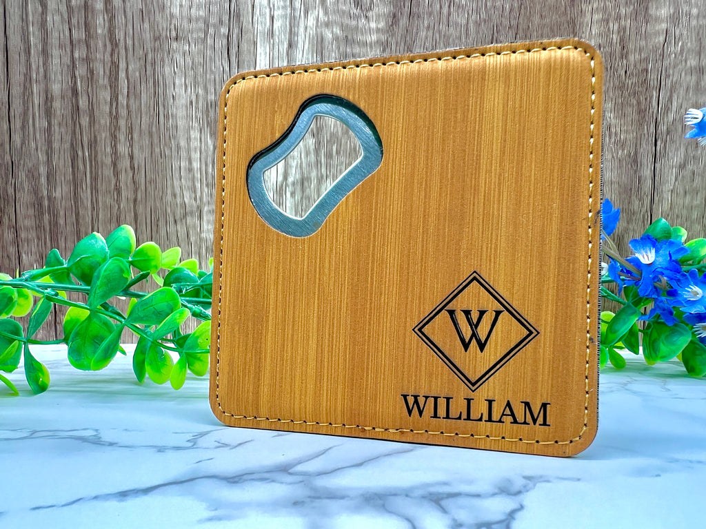 Personalized Coaster with Bottle Opener for Groomsman Gifting, Laser Engraved Coaster, Groomsman Gifts, Bachelor Party Favors