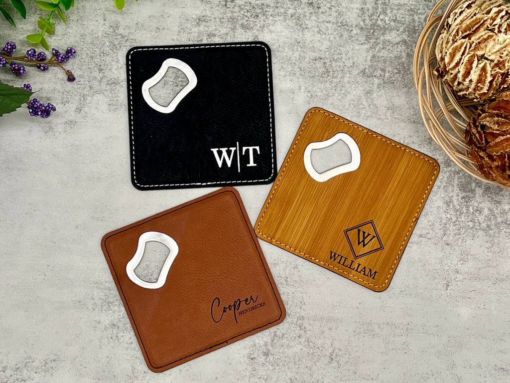 Personalized Coaster with Bottle Opener for Groomsman Gifting, Laser Engraved Coaster, Groomsman Gifts, Bachelor Party Favors
