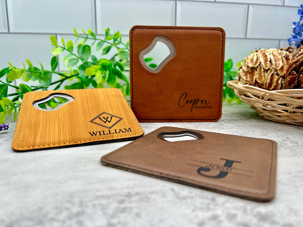 Personalized Coaster with Bottle Opener for Groomsman Gifting, Laser Engraved Coaster, Groomsman Gifts, Bachelor Party Favors