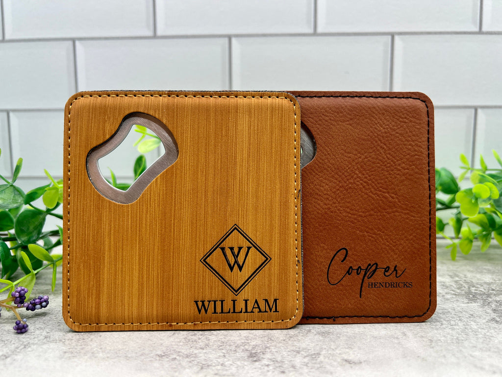 Personalized Coaster with Bottle Opener for Groomsman Gifting, Laser Engraved Coaster, Groomsman Gifts, Bachelor Party Favors