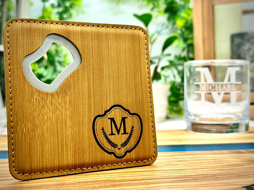 Personalized Whiskey Glasses for Groomsmen Proposal Gift Ideas, Coaster Bottle Opener