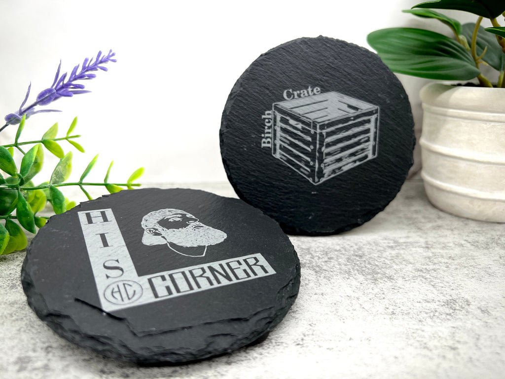 Coaster for Employee Gifts, Personalized Black Slate Coaster, Engraved With Company Logo