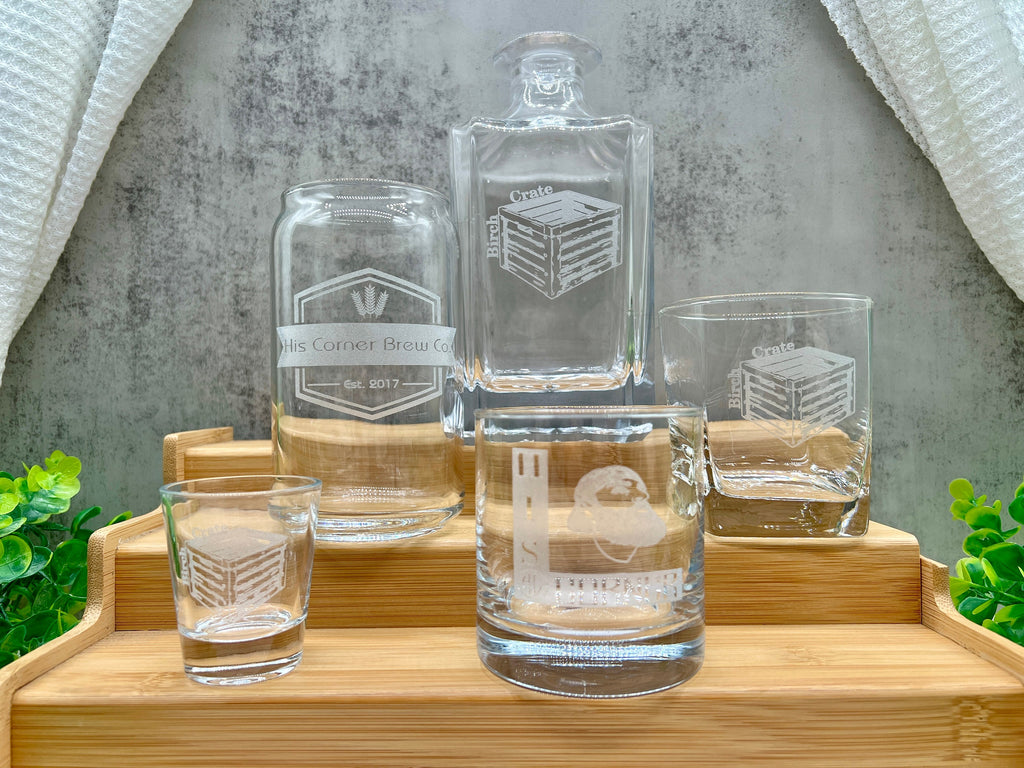 Personalized Business Logo on Glassware, Gift for employees and clients with custom logo, Shot glass, Whiskey Glass, Decanter, Can glass