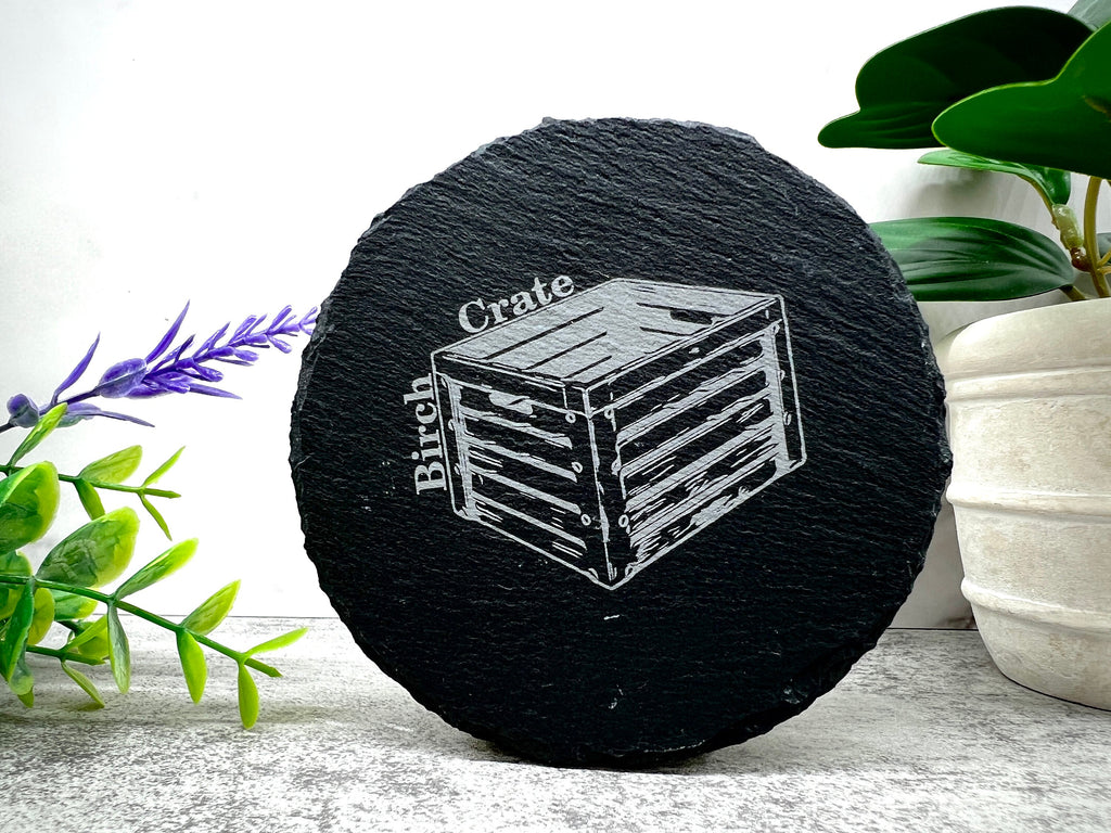 Coaster for Employee Gifts, Personalized Black Slate Coaster, Engraved With Company Logo