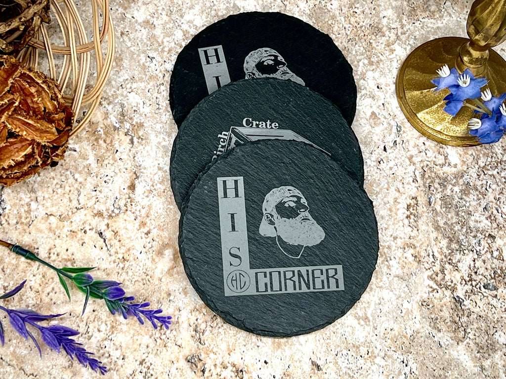 Coaster for Employee Gifts, Personalized Black Slate Coaster, Engraved With Company Logo