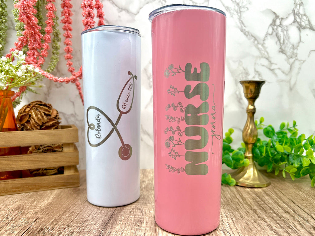 Personalized Tumbler for Nurses, Christmas Gift for Nurse, Tumbler with Lid and Straw for Registered Nurse, RN Custom Mug Gift