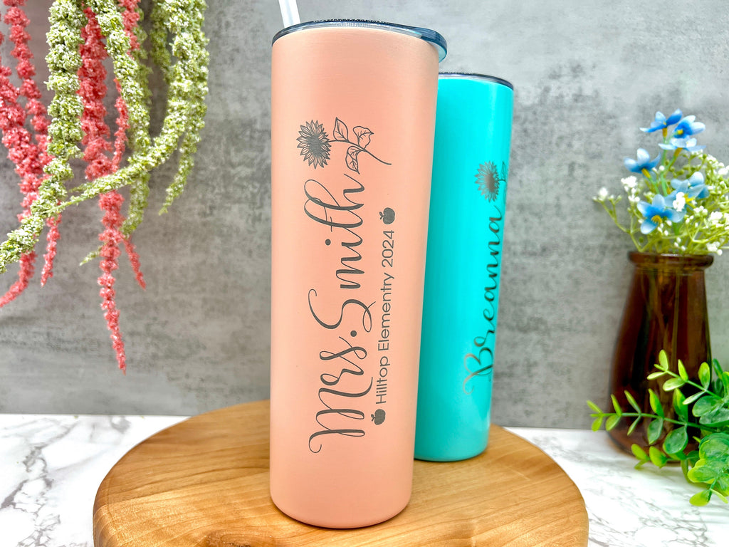 Custom Mug for Teacher, Back to School Gift, Gift for Teacher, Iced Coffee Tumbler, Engraved Skinny Tumbler
