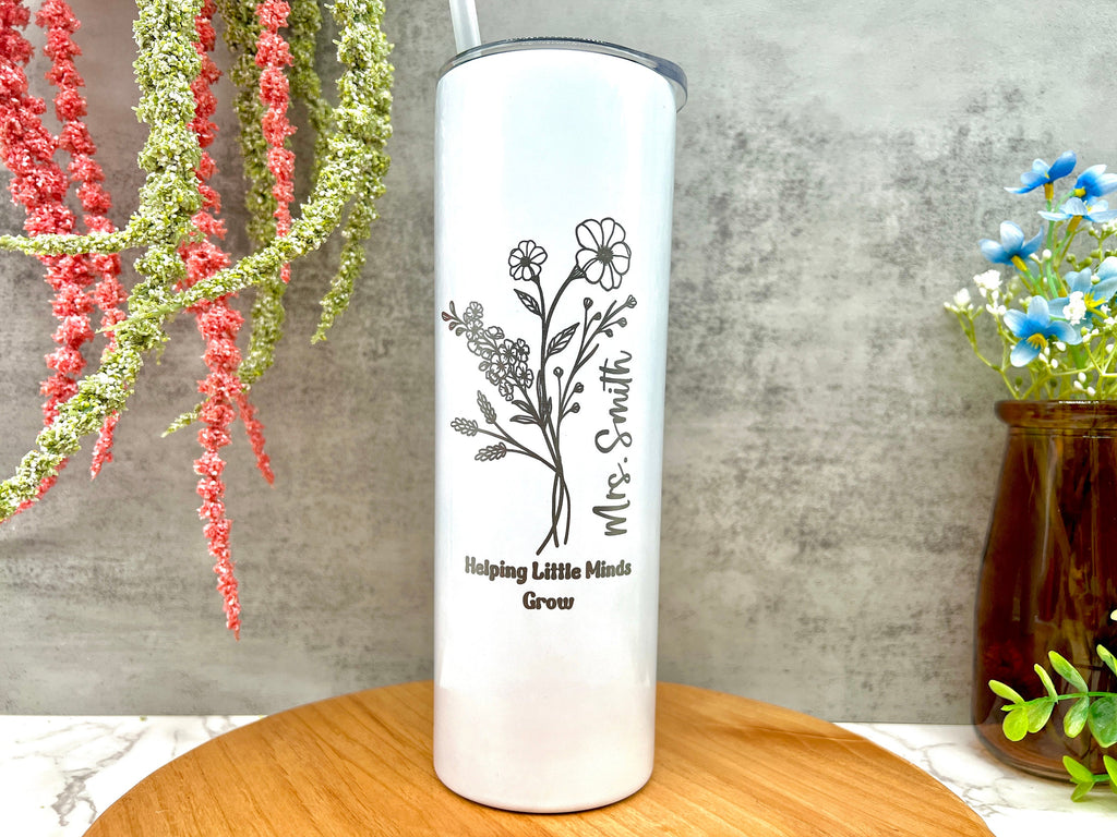 Custom Mug for Teacher, Back to School Gift, Gift for Teacher, Iced Coffee Tumbler, Engraved Skinny Tumbler