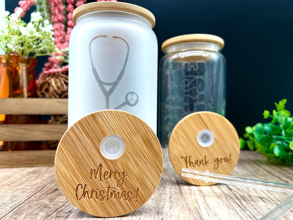 Nurse Engraved Can Glasses, Personalized Gift for Nurses and Doctors, Iced Coffee Cup with Bamboo Lid and Straw