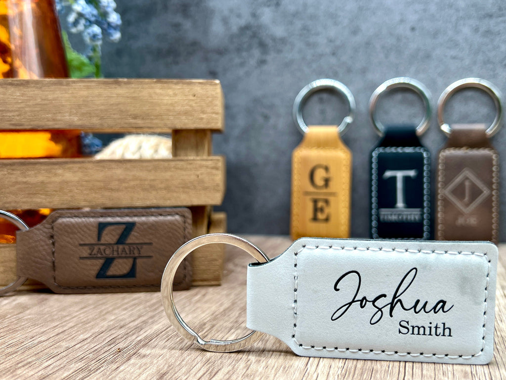 Personalized Keychain, Engraved Leather Key Holder, Key Chain for Groomsmen Proposal Gift