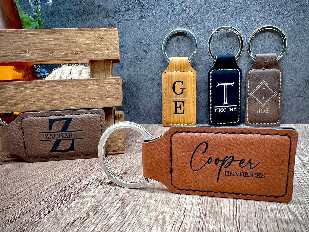 Personalized Keychain, Engraved Leather Key Holder, Key Chain for Groomsmen Proposal Gift
