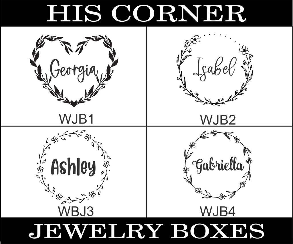 Floral Wreath Engraved Travel Jewelry Box Gift for Her, Personalized Jewelry Box, Gift for Girlfriend, Gift for Daughter