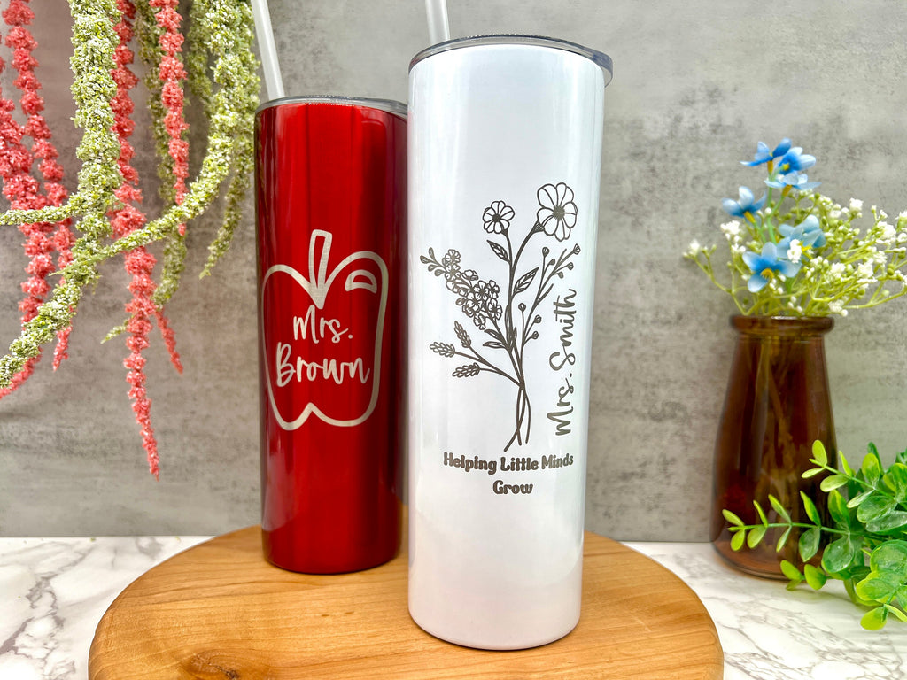 Custom Mug for Teacher, Back to School Gift, Gift for Teacher, Iced Coffee Tumbler, Engraved Skinny Tumbler