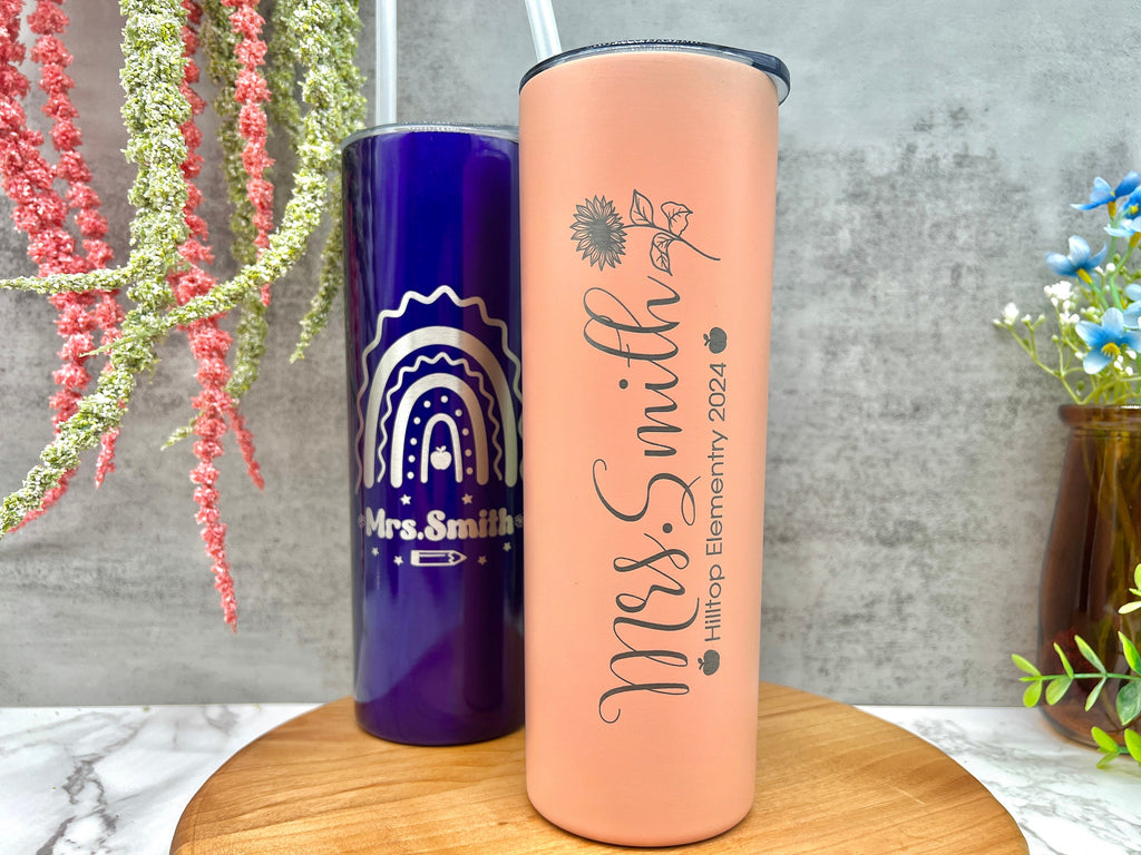 Custom Mug for Teacher, Back to School Gift, Gift for Teacher, Iced Coffee Tumbler, Engraved Skinny Tumbler