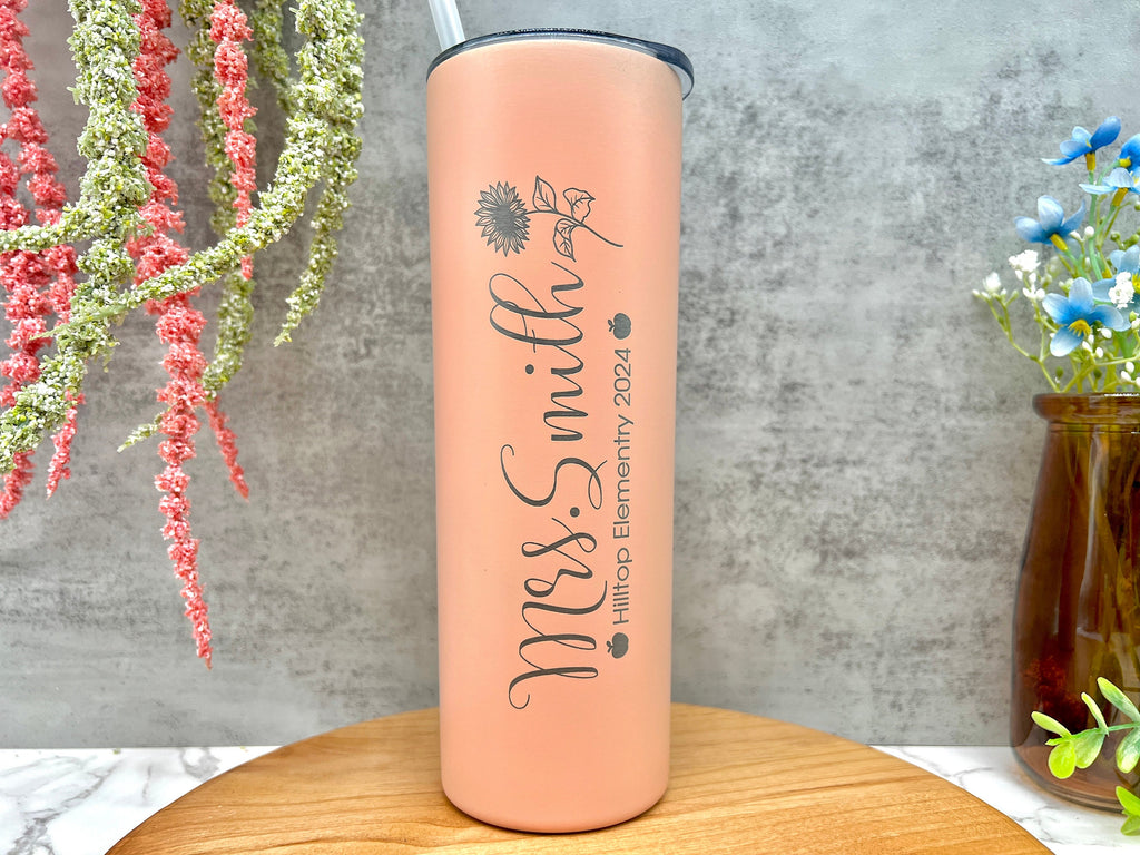 Custom Mug for Teacher, Back to School Gift, Gift for Teacher, Iced Coffee Tumbler, Engraved Skinny Tumbler