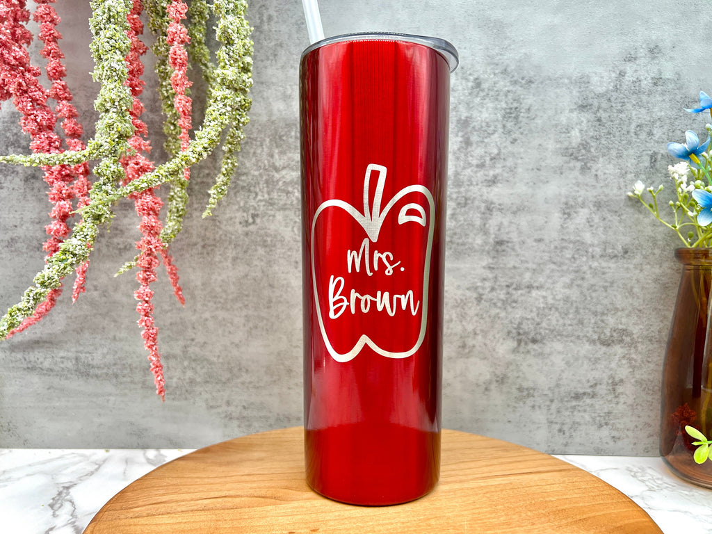 Custom Mug for Teacher, Back to School Gift, Gift for Teacher, Iced Coffee Tumbler, Engraved Skinny Tumbler