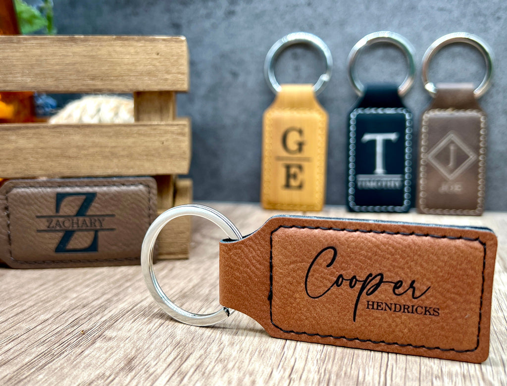 Personalized Keychain, Engraved Leather Key Holder, Key Chain for Groomsmen Proposal Gift