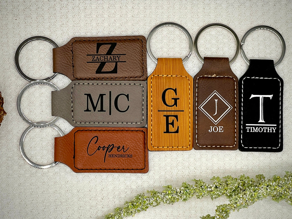 Personalized Keychain, Engraved Leather Key Holder, Key Chain for Groomsmen Proposal Gift