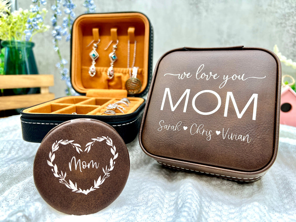 Jewelry Box Personalized for Mom, Gift for Mom, Engraved Compact Mirror