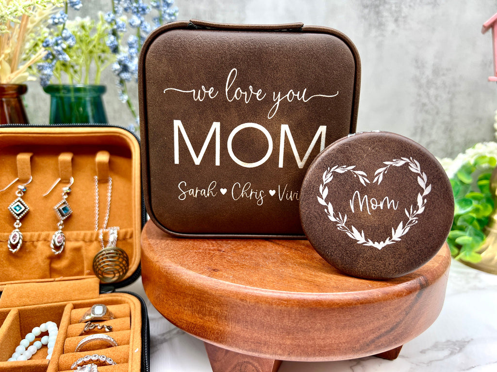 Jewelry Box Personalized for Mom, Gift for Mom, Engraved Compact Mirror
