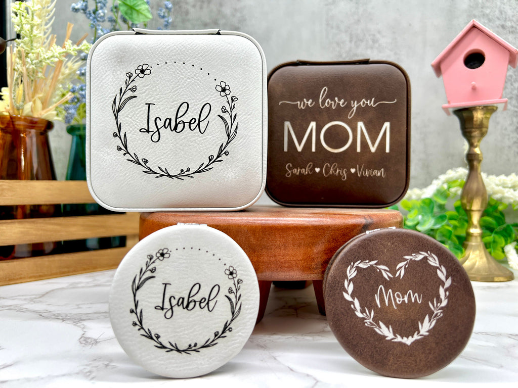 Jewelry Box Personalized for Mom, Gift for Mom, Engraved Compact Mirror