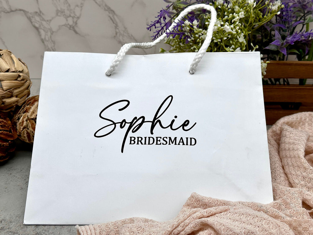 Bridesmaid/Maid of Honor Gift set, Engraved Champagne Flute Tumbler, Personalized Jewelry Box, Gift Bag with Name.