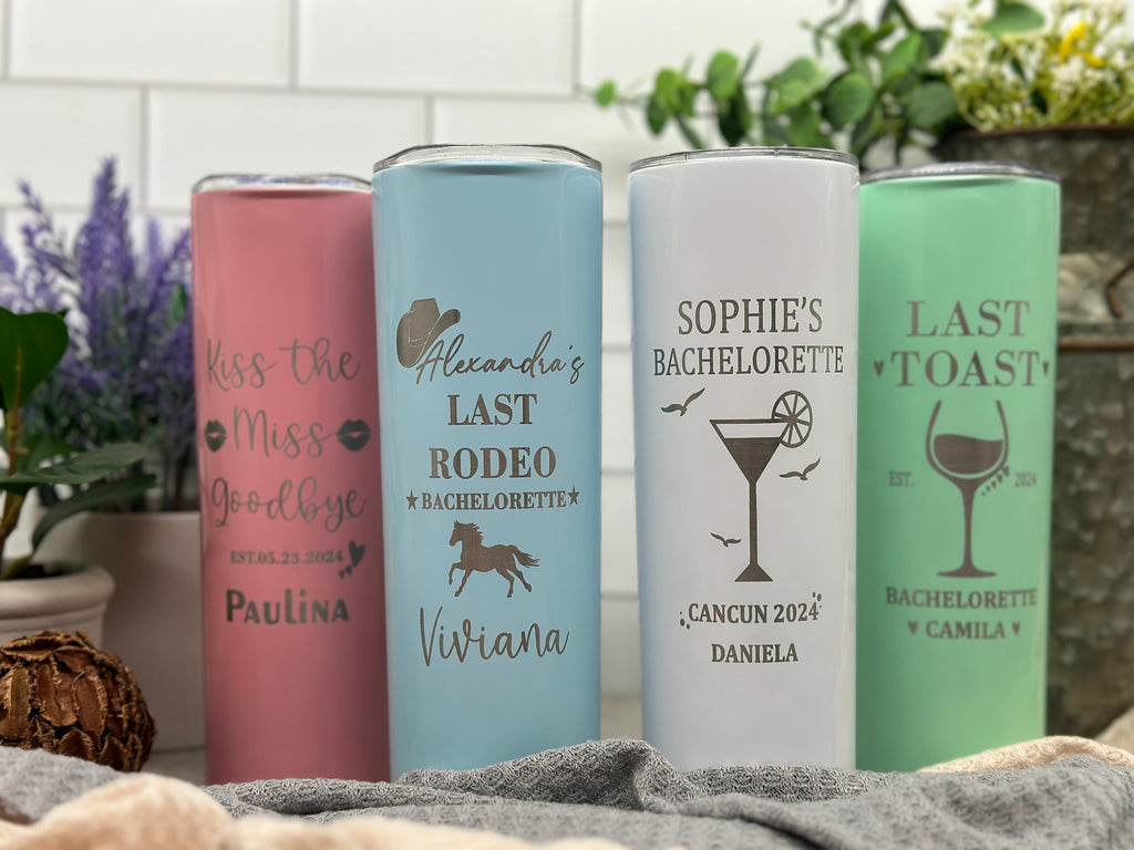 Personalized Bachelorette Party Tumbler, Getaway Bachelorette, Girls Trip, Bachelorette Vacation Gift, 20oz Skinny Tumbler.
