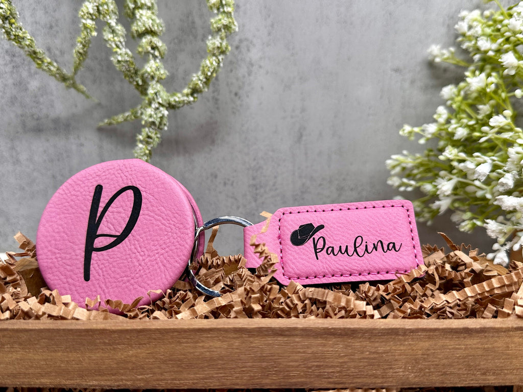 Bachelorette Gift Set, Compact Mirror with Initial, Engraved Keychain, Gift Bag with Personalized Design, Bachelorette Favor