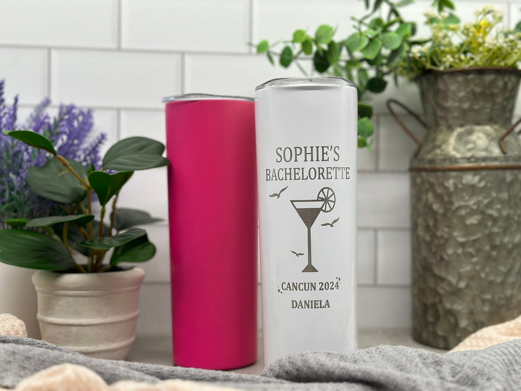 Personalized Bachelorette Party Tumbler, Getaway Bachelorette, Girls Trip, Bachelorette Vacation Gift, 20oz Skinny Tumbler.
