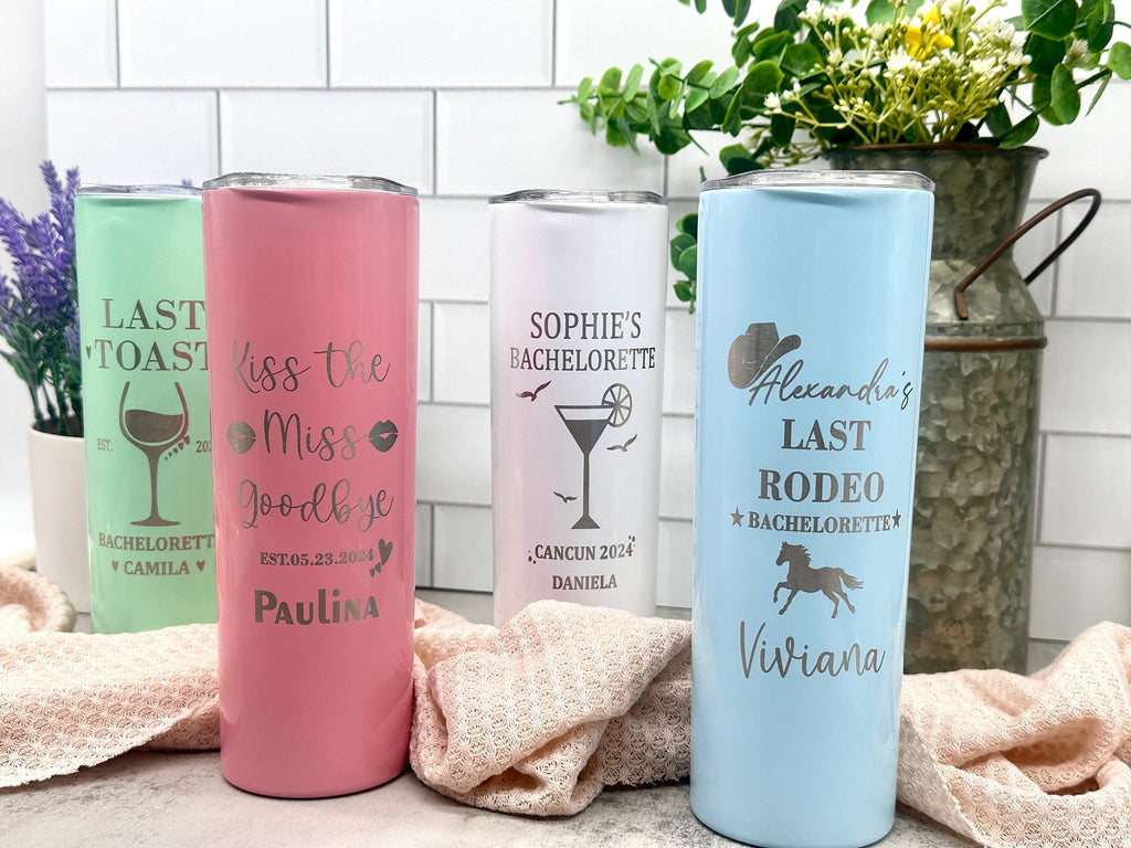 Personalized Bachelorette Party Tumbler, Getaway Bachelorette, Girls Trip, Bachelorette Vacation Gift, 20oz Skinny Tumbler.