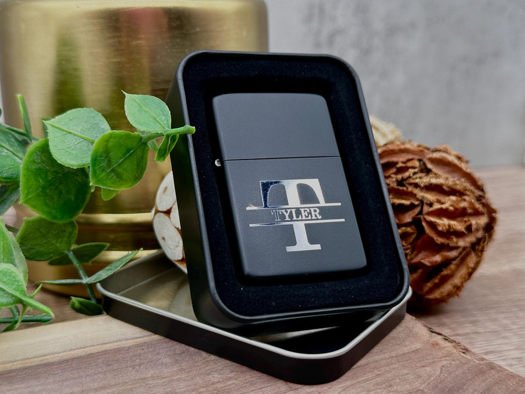 Personalized Cigar Case Set - Leather Cigar Case, Cutter, Gift Box and Custom Text - Engraved Lighter - Gift for Dad - Gift for Him